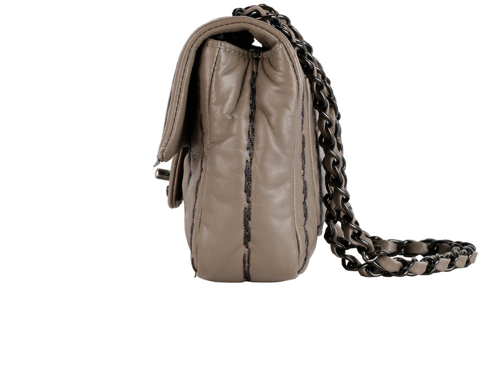 Vertical Stitch Flap Bag, &pound;1,800, Handbags, Grey, Lambskin Leather, Bottom view